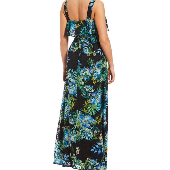 Adrianna Papell Tropical Print Burnout Textured Maxi Dress Sz 12 NWT - Picture 3 of 11